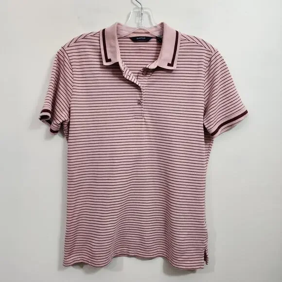 Radmor dusty rose striped short sleeve golf polo woman's size medium - Picture 1 of 8